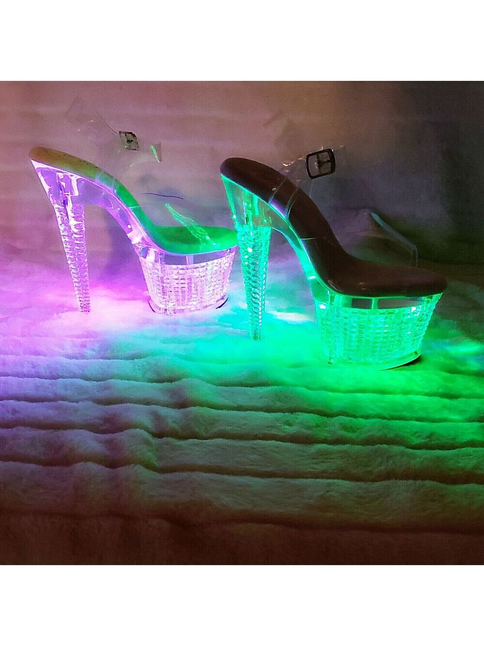 NIB Flashdance 708 Black Patent LED Multi Color Platform Shoes High Heel Shoes